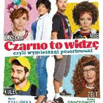 Tytuł spektaklu i zdjęcia aktorów w nim grających.