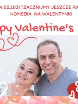 Zdjęcie aktorów ze spektaklu i informacje o jego nazwie, terminie i miejscu.