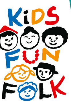 Kolorowy napis z nazwą festiwalu i rysunki głów dzieci.