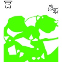 Grafika składa się z białego tła oraz jasnozielonych, nasyconych form. Całość przypomina wycinankę o nieokreślonych kształtach.