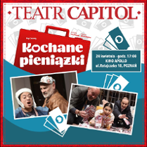 Zdjęcia aktorów występujących w spektaklu i nazwa wydarzenia.