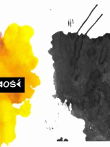 Baner z żółtym i czarnym kleksem.