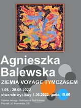 Jedna z prac artystki i informacje o wystawie.