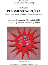 Zaproszenie na wystawę z informacjami o nazwie i czasie wystawy, a także jedna z prac artystki.