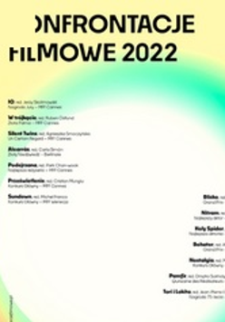 Grafika przedstawia zielonkawo-żółtawy okrąg z białym wypełnieniem, na którym napisane są tytuły 14 filmów