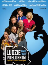 Zdjęcia aktorów występujących w spektaklu i nazwa wydarzenia.