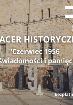 Baner promujący wydarzenie. Nazwa wydarzenia. Na tle zamku cesarskiego ustawione duże cyfry 1956.