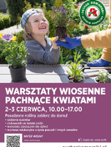 Baner promujący wydarzenie. Nazwa wydarzenia i data. Zdjęcie radosnego dziecka sadzącego roślinkę.