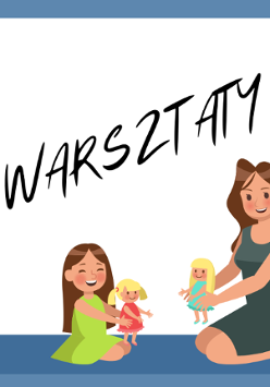 Baner promujący wydarzenie. Nazwa wydarzenia. Rysunek mamy z córką trzymającymi lalki.