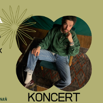 Baner promujący wydarzenie. Nazwa wydarzenia i zdjęcie artysty.