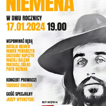 Baner promujący wydarzenie. Nazwa wydarzenia i rysunek wizerunku Czesława Niemena.