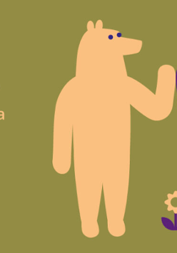 Baner promujący wydarzenie. Nazwa wydarzenia. Dodatkowo na zielonym tle rysunek dwóch misiów (jasnobrązowego i fioletowego), a między nimi kwiatek jasnobrązowy z fioletową łodyżką i listkami. Jasny miś ma fioletowe oczka.