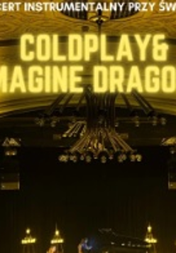 Baner promujący wydarzenie. Nazwa wydarzenia. W tle fortepian i świece.