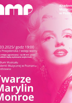 Baner promujący wydarzenie. Nazwa wydarzenia, data i zdjęcie Marylin Monroe.