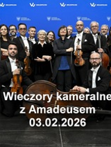 Baner promujący wydarzenie. Nazwa wydarzeania i zdjęcia osób artystycznych.