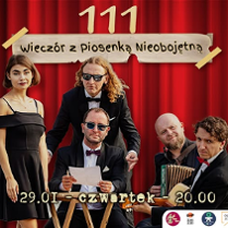 Baner promujący wydarzenie. Nazwa wydarzeania i zdjęcie osób artystycznych.