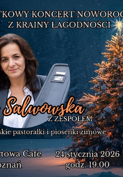Baner promujący wydarzenie. Nazwa wydarzeania i zdjęcie osoby artystycznej.