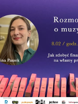 Baner promujący wydarzenie. Nazwa wydarzeania i zdjęcie osoby artystycznej.