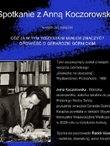 Baner promujący wydarzenie. Nazwa wydarzeania i zdjęcie osoby pisarskiej.