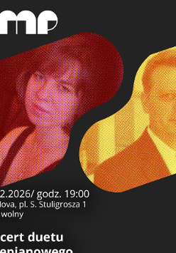 Baner z nazwą wydarzenia. Zdjęcie osób artystycznych.