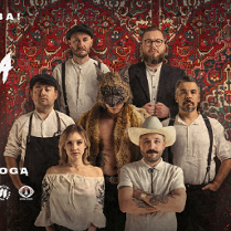 Baner promujący wydarzenie. Nazwa wydarzeania i zdjęcie osób artystycznych.