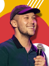 Baner promujący wydarzenie. Nazwa wydarzeania i zdjęcie osoby artystycznej.