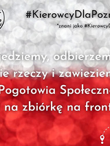 Na biało-czerwonym tle napisy informujące o akcji Kierowcy dla Poznania.