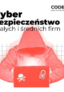 Plakat, pochylona postać człowieka w czerwonej bluzie z kapturem zaciągniętym na głowę, przed nią stoi laptop. W górnej części tytuł wydarzenia, w prawym rogu logo firmy.