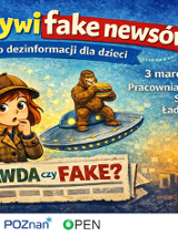 Grafika ilustrująca. Grafika w formie rysunkowej. Na obrazku po lewej widać dwójkę dzieci (chłopca i dziewczynkę) w strojach Sherlocka Holmesa. Za nimi, na prawo znajduje się goryl jedzący hamburgera, siedzący na spodku kosmicznym. Na grafice znajdują się informacje dotyczące nazwy, terminu spotkania i miejsca. Po prawej stronie znajdują się logotypy unijne.