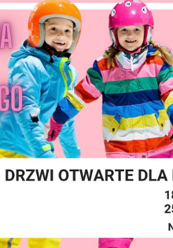 Plakat, troje dzieci w strojach zimowch, obok napisy informujące o wydarzeniu.
