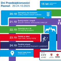 Grafika zapraszająca na Dni Przedsiębiorczości Poznań, j