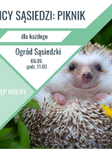Zielone tło z geometrycznymi kształtami. W tło wpisane zdjęcie jeża. Szczegóły o wydarzeniu w artykule.