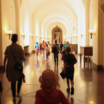 dzieci udają się na spektakl