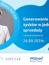 Grafika Promocyjna informująca o warsztacie pt. Generowanie większych zysków w jednym procesie sprzedaży