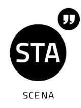 Logo Sceny STA na białym tle czarny okrąg z białym napisem STA.