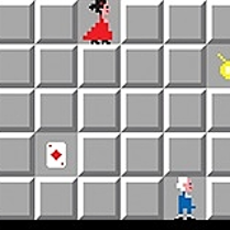 Na grafice dwie postci operowe na planszy gry saper.