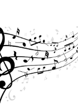 Na grafice pięciolinia na białym tle i na niej czarne nuty.