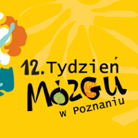 Na żółtym tle napis 12. Tydzień Mózgu w Poznaniu.