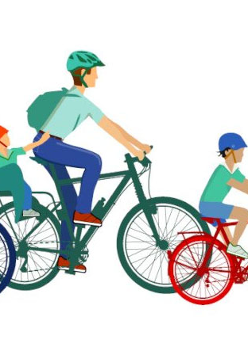 Rodzina na rowerach.