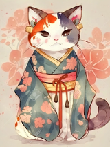 Rysunek kota w japońskim kimonie.