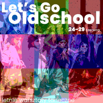 na grafice dziewięć kolorowych kwadratów, w nich widoczne postacie tancerzy w trakcie tańca. Na dole i na górze grafiki białe napisy informujące o wydarzeniu.