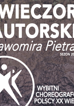 na brązowym tle białe napisy informacyjne o wydarzeni i biały logotyp teatru