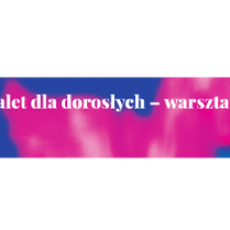 na różowo-niebieskim tle biały tytuł wydarzenia