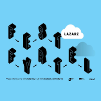 Czarne litery układające się w wyrazy: Fest Fyrtel, niebieskie tło