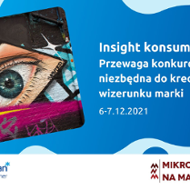Po lewej stronie kolorowe graffiti przedstawiające oko w trójkącie, znajdujące się w kwadratowej ramce o zaokrąglonych rogach. Po prawej tytuł szkolenia: Insight konsumencki - przewaga konkurencyjna niezbędna do kreowania wizerunki marki, 25 - 26.11.2021r. Na dole na białej belce logotypy organizatorów Poznań Biznes Partner i Mikrobiznes na maksa.