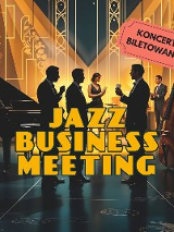 Rysunek osób elegancko ubranych, które stoją pomiędzy instrumentami, napisy informujące o wydarzeniu.