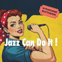 Rysunkowa postać kobiety trzymającej w dłoni mikrofon. Na głowie ma czerwoną chustkę w białe kropki. Żółto-czarne tło.