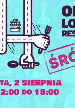 Niebieskie tło. Rysunek dłoni wyciągniętych z brzegu obrazka. Dłonie są ze sobą splątane i trzymają w dłoniach różne przyrządy kuchenne.