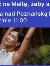 Zdjęcie ćwiczącej kobiety, nad nim napis, informujący o wydarzeniu.