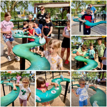 Kolaż zdjęć dzieci grajacych w kapsle.